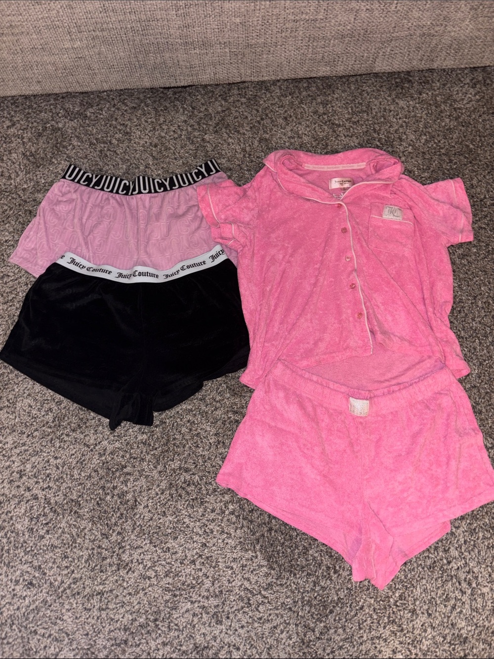 Juicy Couture Pink Terry Button-Front Pajama Set with Black & Light Pink Shorts